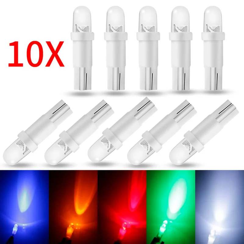 10 PCS of T5 1 LED 12V Ceramic Dashboard Gauge Instrument Ceramic Car Auto Side Wedge Light Lamp Bulb