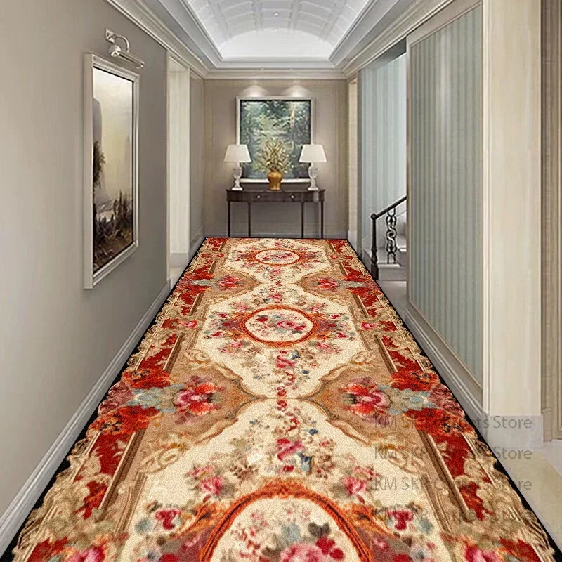 European Floral Hall Corridor Carpet Non-slip Washable Runner Stairway Rug Outdoors Aisle The Long Corridor Mat Customizable 카펫