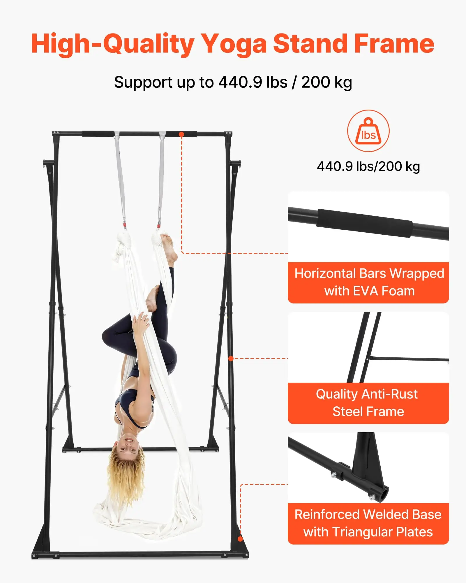 Yoga Stand Frame, Max 440.9 lbs Load Swing Stand, Triangular Structure Aerial Rig, Aerial Silk Stands with EVA Foam &