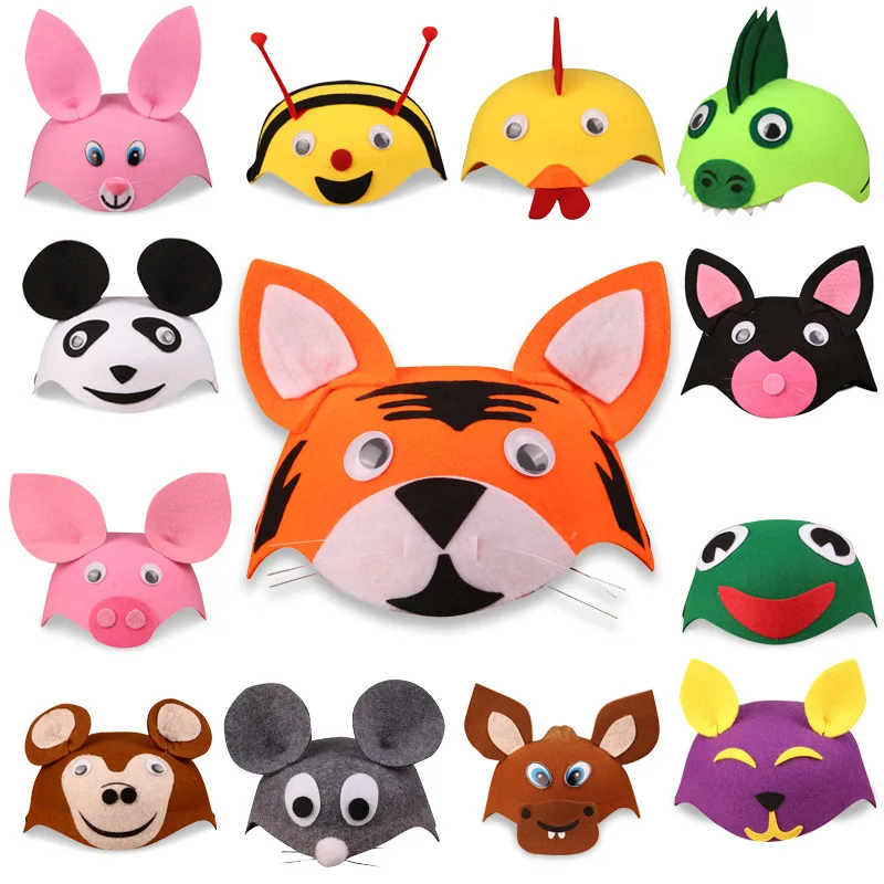 

Kids Cartoon Animal Felt Cap Party Funny Hat Children's Day Gift Cosplay Stage Performance Headdress Zoo Carnival Tiger Rabbit