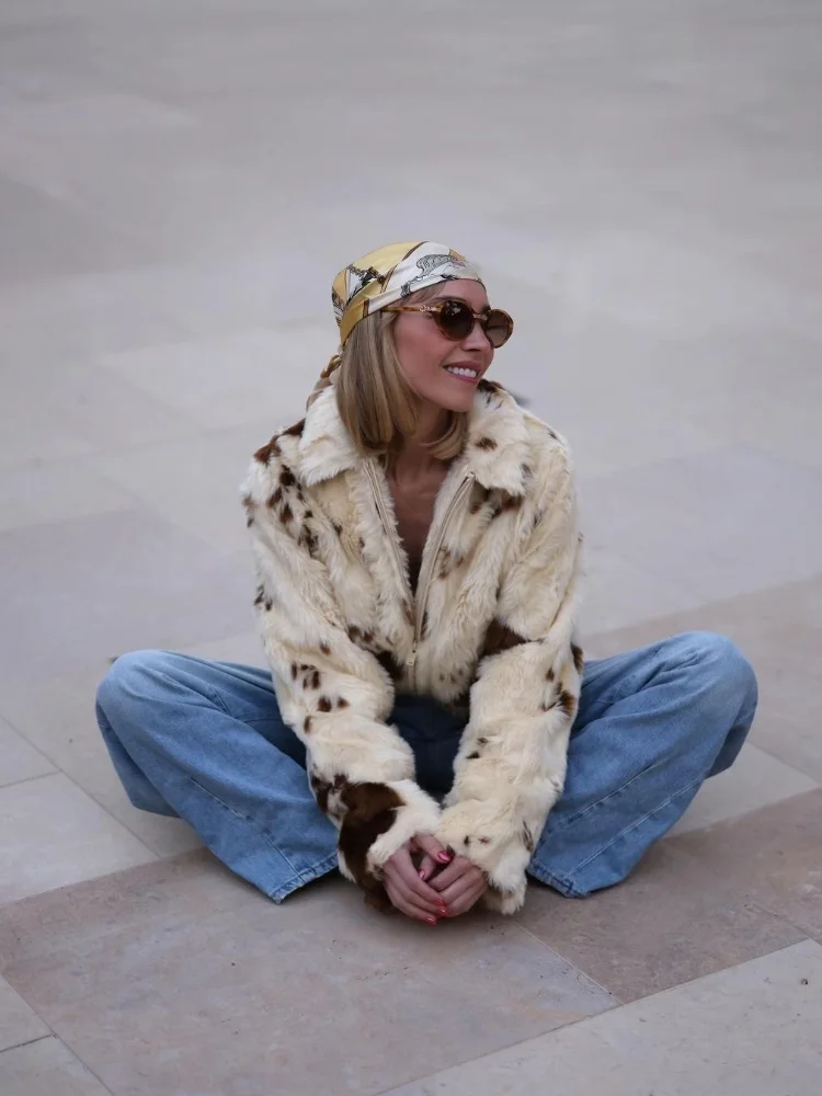 فو الفراء التلبيب التباين المرأة معطف كم كامل سستة سترة حريمي 2024 الخريف الشتاء أنيقة فضفاضة رشاقته الإناث أبلى