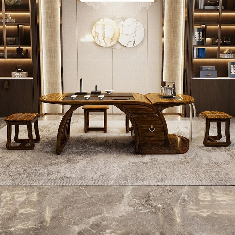 New China Tea Zen Tea Brewing Table Large Board Tea Table Combination Balcony Office One Table and Five Chairs