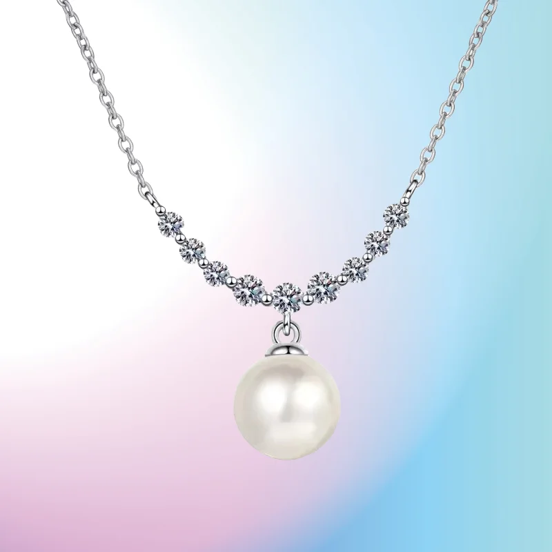 

Wedding Classic PT950 Platinum 8mm Pearl Pendant Natural Freshwater D Color 0.36ct Real Moissanite Necklace for Women Party Gift
