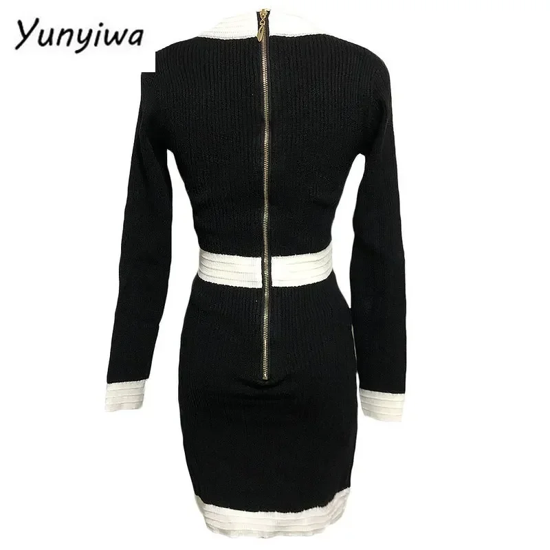 Nowe dzianinowe sukienki Bodycon z długim rękawem dla kobiet Jesień Mini Sweter Vintage Czarny Biuro Koreański Krótki Elegancki vestido de mujer