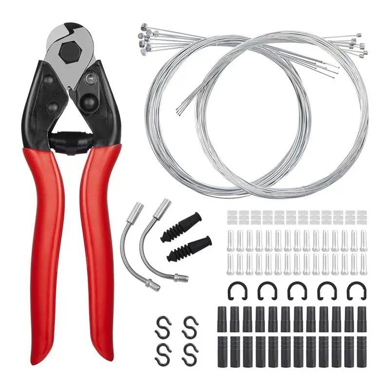 

96Pcs Bike Brake Cable Kit, Bicycle Shift Derailleur Cable Housing With End Caps, V Brake Noodle Cable, C-Clip, S-Hooks-A00E