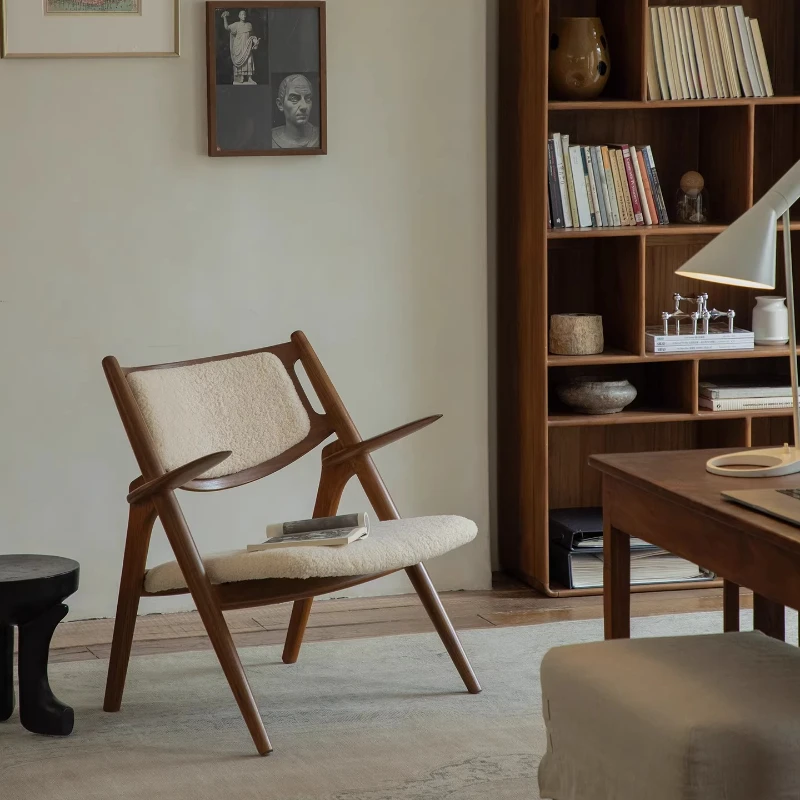 

Mid-Century Retro Style Teak Lamb Wool Living Room Hotel B&B Single Leisure Chair