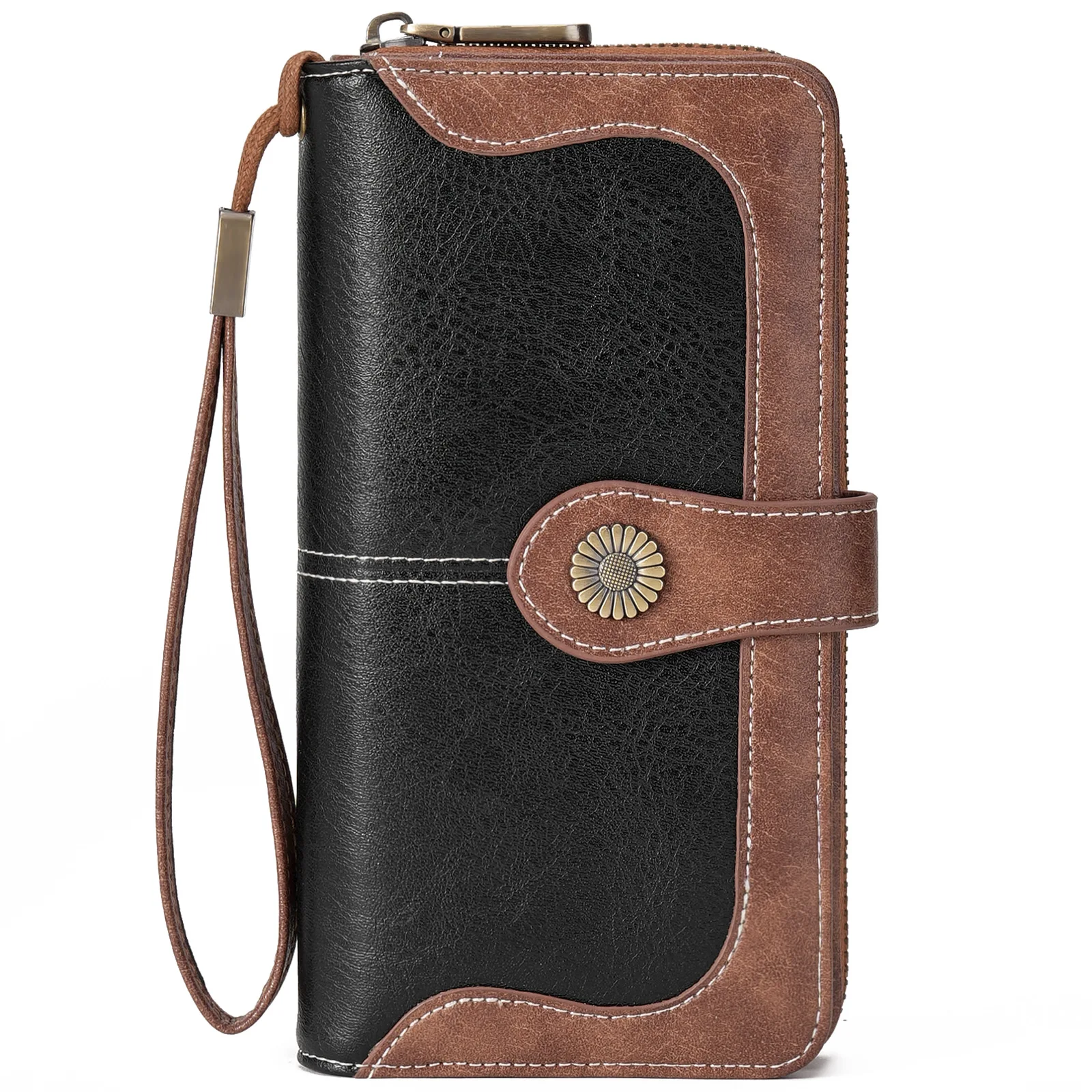 

Long RFID Leather Wallet for Women Large Capacity Zipper Clutch Bag American Retro Style Universal Fashion Handbag
