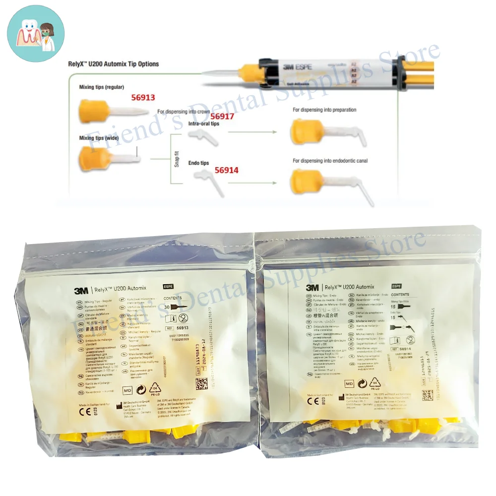 

3M™ RelyX™ U200 Automix Self-Adhesive Resin Cement Mixing Tips – Regular (56913) or Wide&Endo (56914) – Dental Applications