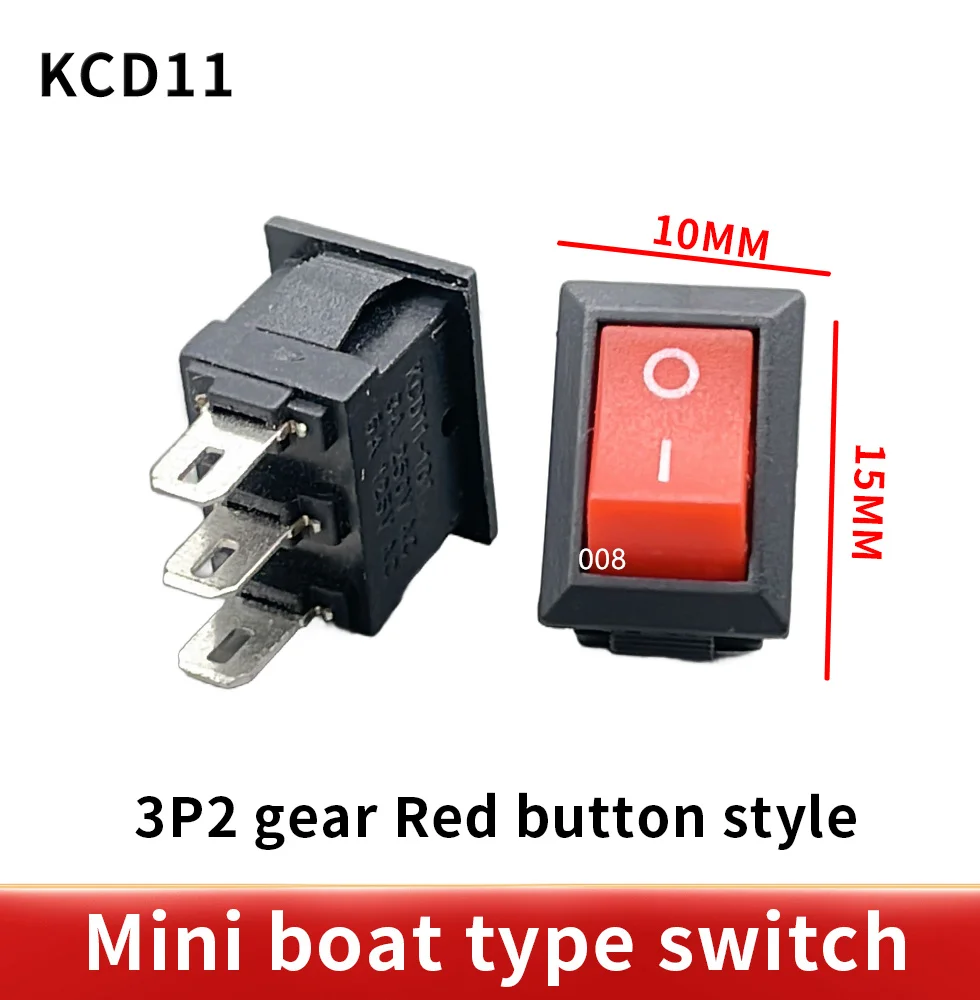 10Pcs Push Button Switch 10x15mm SPST 2Pin 3A 250V KCD11 Snap-in On/Off Boat Rocker Switch 10MM*15MM Black Red and White