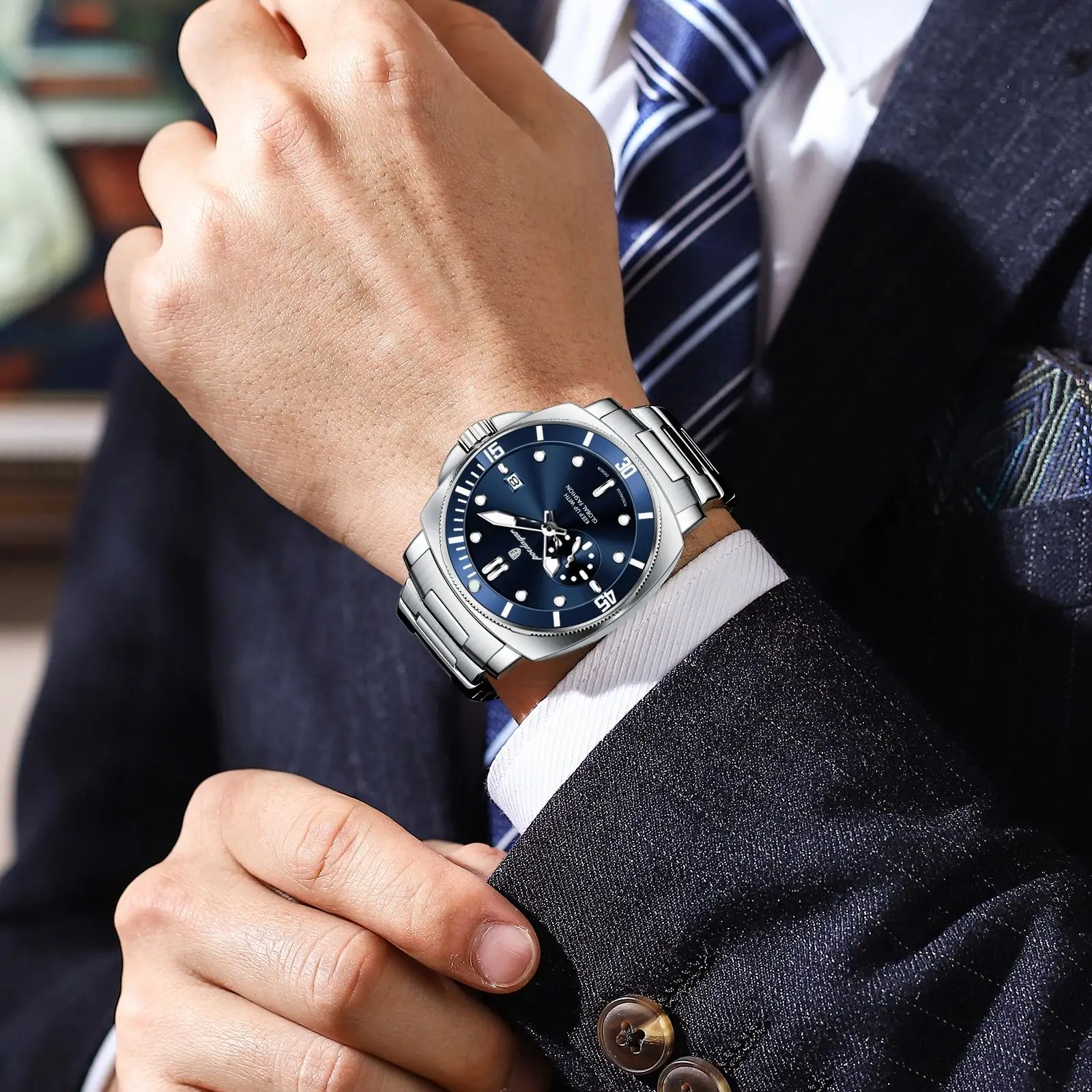 POEDAGAR Top Fashion Luksusowy Zegarek Męski Wodoodporny Świecący Datownik Zegarki Męskie Stal Nierdzewna Biznesowy Kwarcowy Zegarek na Rękę Męski