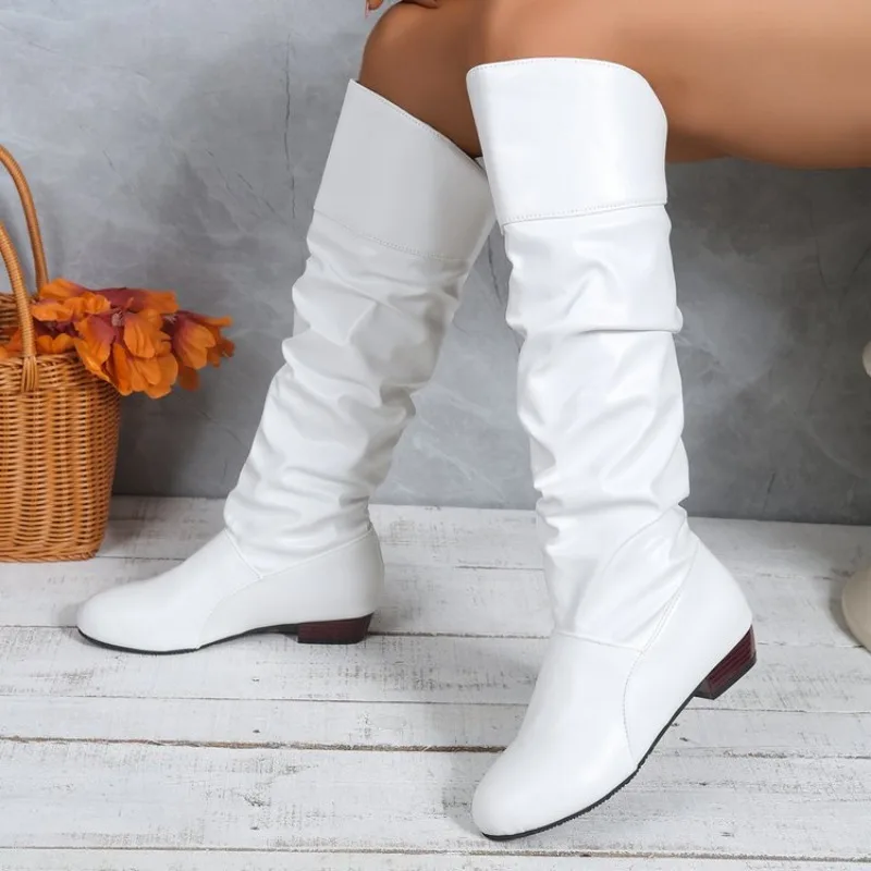 

2026 Mid-Calf Boots Women Flat Shoes Spring Autumn Women High Boots Long Western Cowboy Boots Women Footwear Large size 36 - 43