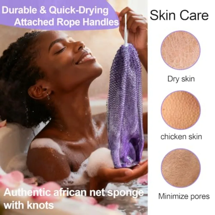 4 Pack African Net Sponge Authentic, 45" Long African Exfoliating Net Sponge with Knots, Body and Back Scrubber for Shower Bath view 2