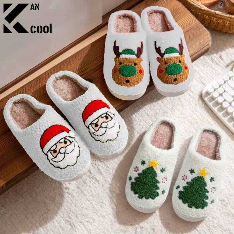 24 year new Christmas tree ladies' and men's home slippers, unisex autumn and winter slippers Christmas Elk Cotton Slippers