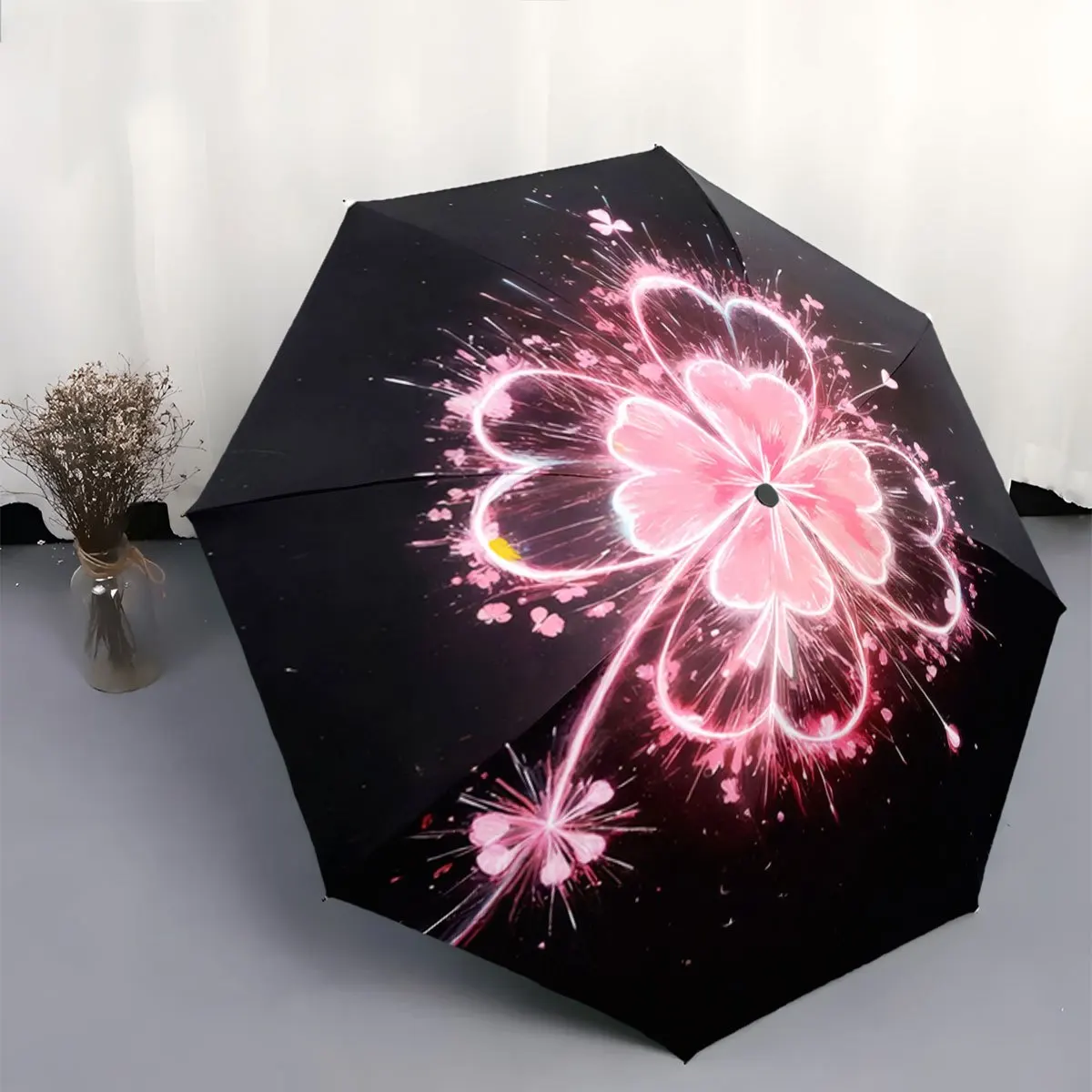 

1pc A glowing pink flower pattern. Portable collapsible design, casual outdoor accessory, for all seasons, Christmas birthday