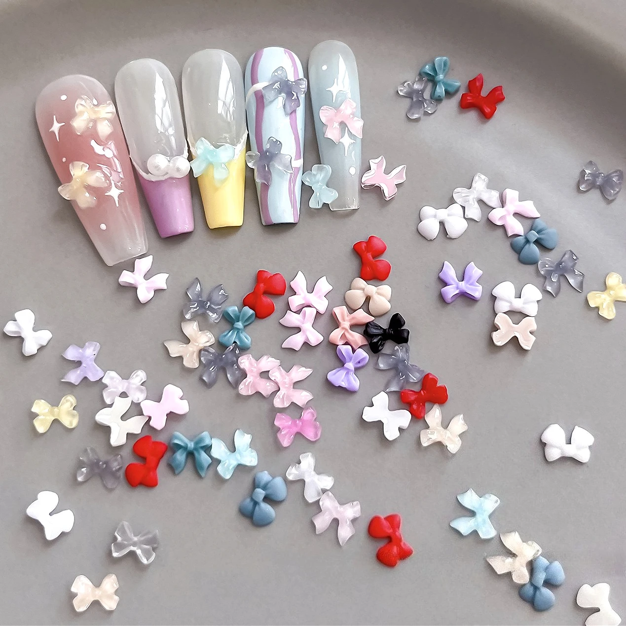 

Pretty Resin Bowknot Colorful Cute Bow Tie Mini Ribbon French Charms INS Nail Art Decorations DIY Manicure Accessories Wholesale