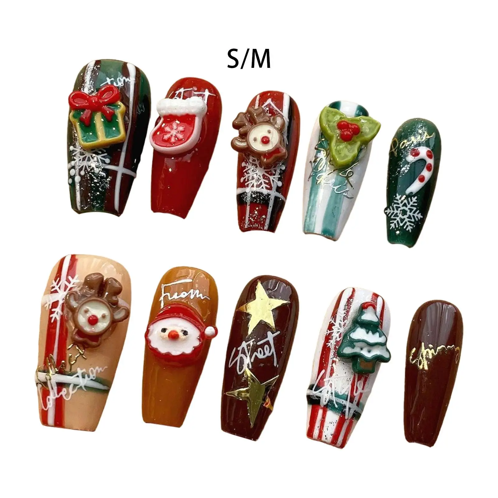 Christmas False Nails Stick on Nails Festival Holiday Nails Nail Art Decoration Winter Xmas Glue on Nails Cute Long for Girls