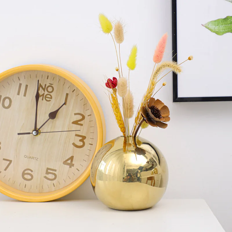 Ceramic Vase Gold-plated Ball Flower Arrangement Desktop Hydroponics Container Living Room Office Bookcase Vase Gold Vase