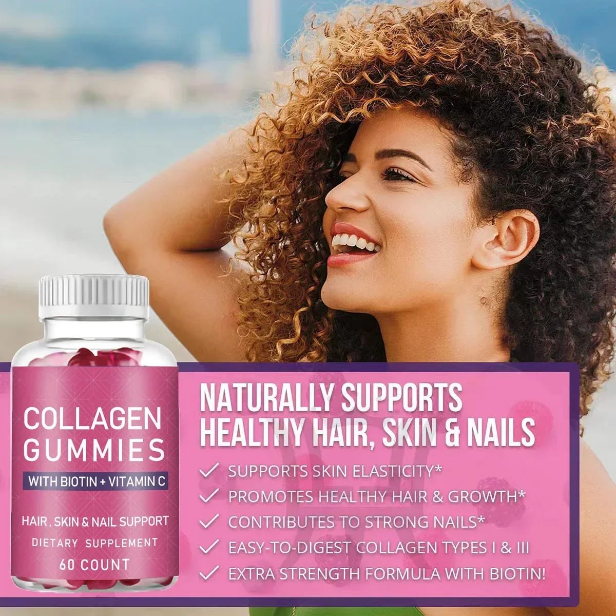 1 bottle of collagen gummie biotin maintains the health of hair skin and nails