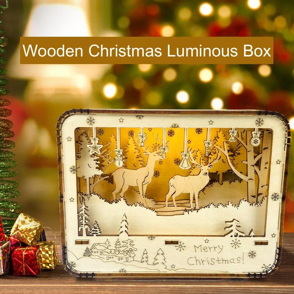 

Christmas Luminous Box Window Decoration Ornaments Wooden 3D Puzzle Children Puzzle Toys Holiday Gifts