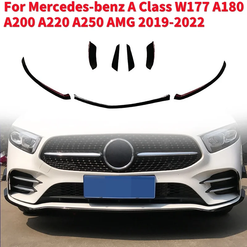 

Glossy Black/Carbon Fiber Bumper Lip Splitter Canard Trim Cover For Mercedes-benz A Class W177 A180 A200 A220 A250 AMG 2019-2022