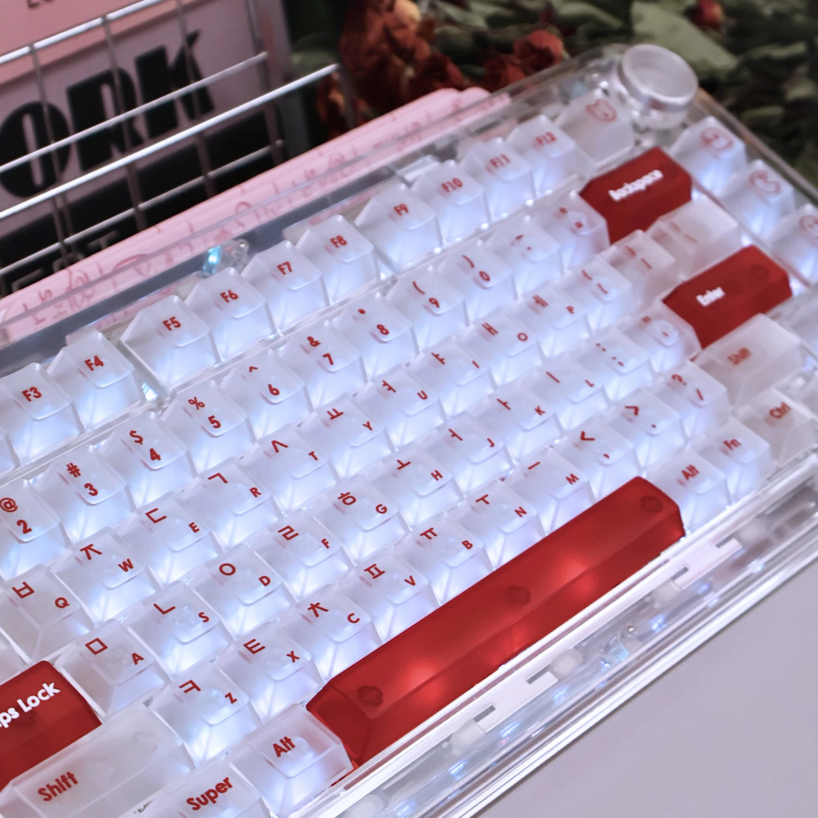 Korean Keycaps Russian 131Keys Pc Cherry Translucent Frosted Matte Retro Red For Aula75/99 Mechanical Keyboard Hangul Keycaps