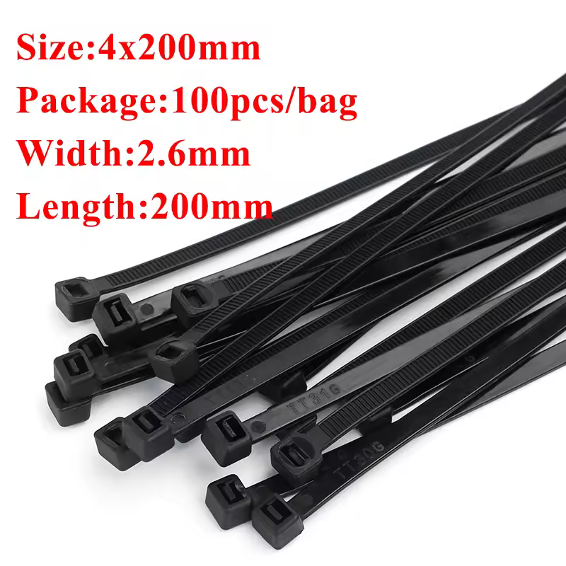Plastic nylon cable tie 100 PCS black 5X300 cable tie fixing ring 3X200 cable tie zipper with 5X200 self-locking nylon cable tie - Image 14