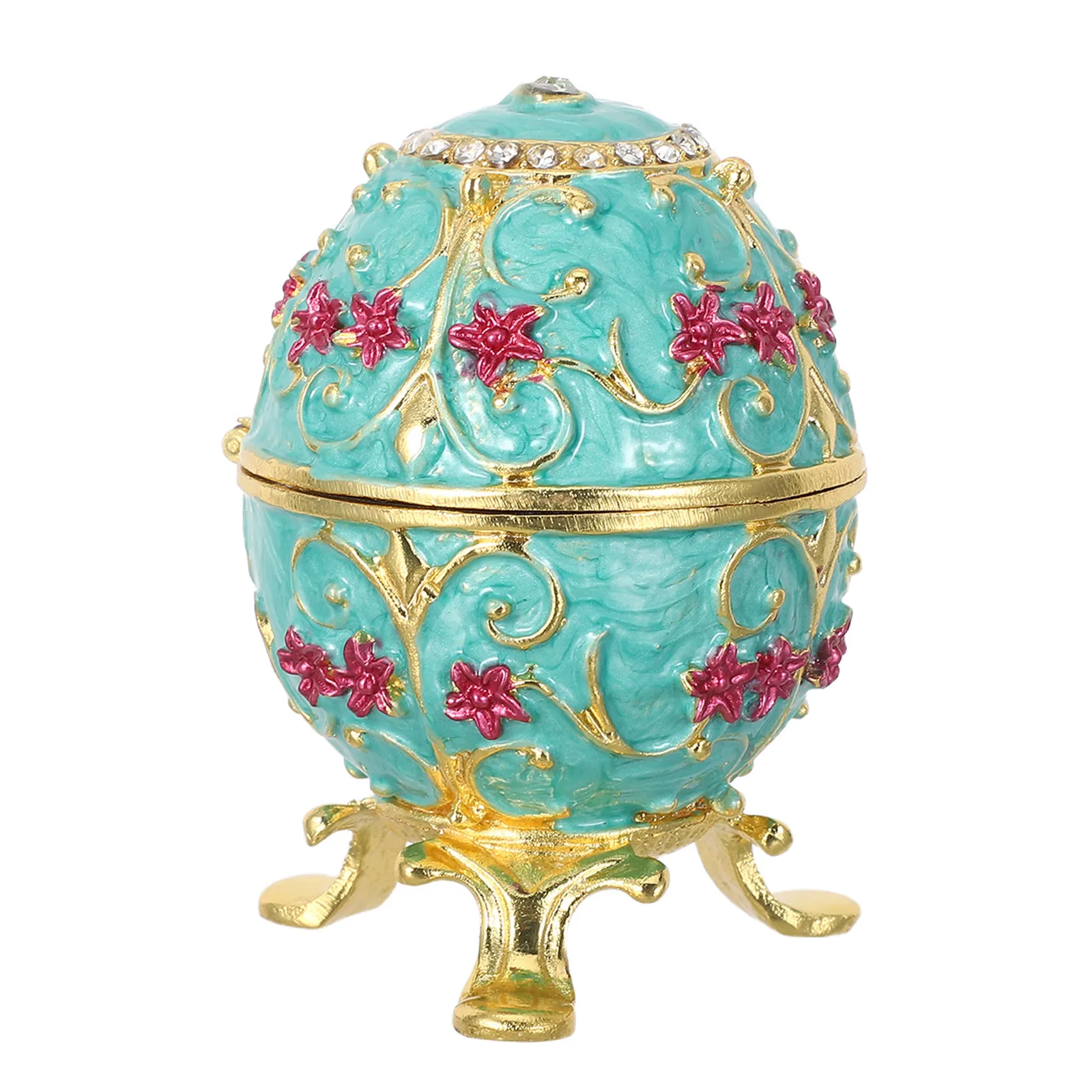 

Enamel Egg Jewelry Box European Vintage Style Hand Painted Metal Hinged Trinket Box Mini Ring Storage Display Decorative