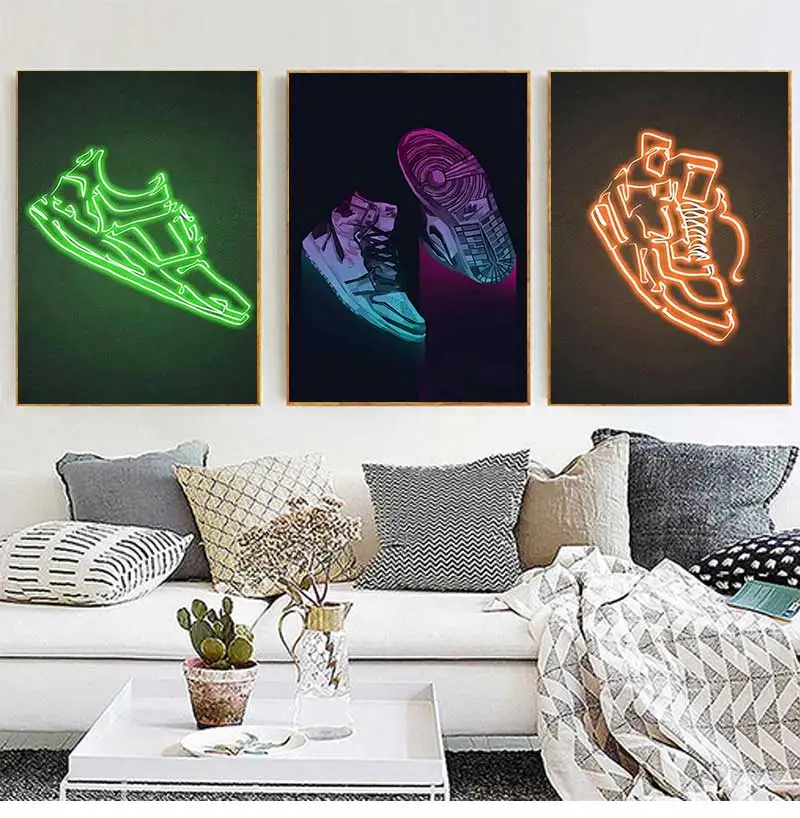 Fashion Graffiti Sneakers Wall Art Poster Prints Picture Modern Neon Pop Sports Shoes Canvas Painting for Living Room Home Decor