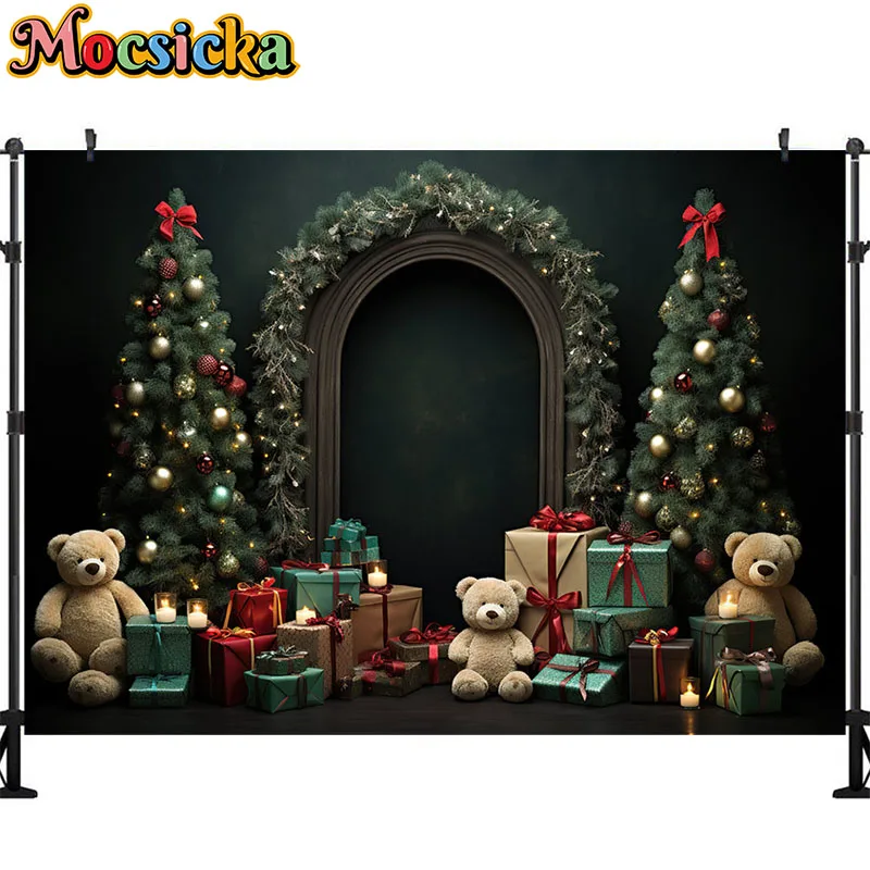 Mocsicka حفلة عيد الميلاد الديكور خلفية شجرة عيد الميلاد لعبة الدببة هدايا الأطفال صورة التصوير استوديو الدعامة راية