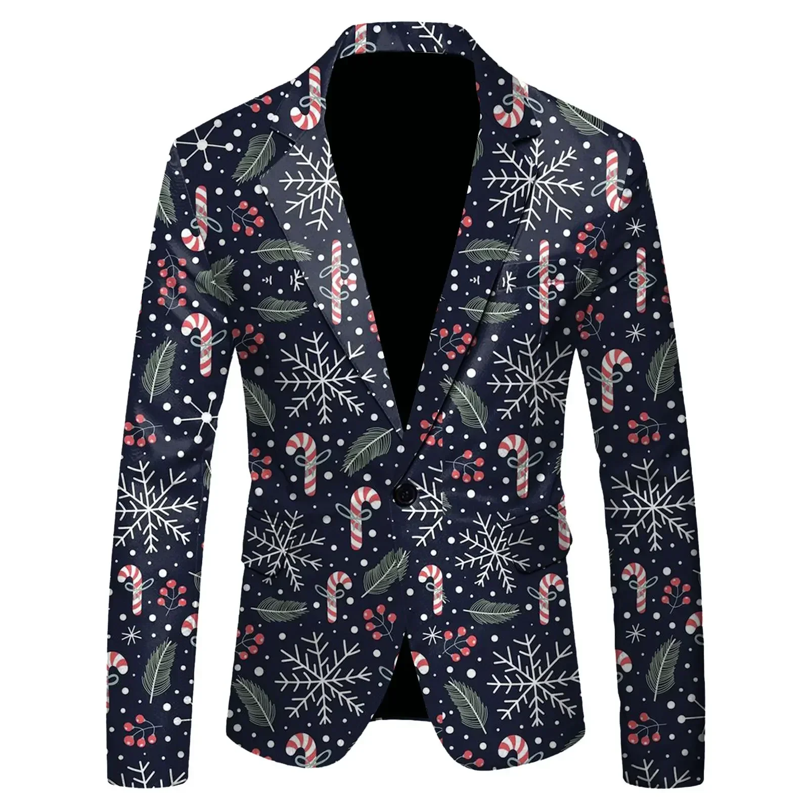 

HOO 2024 Men's Autumn and Winter New 3D Fun Printing blazer Christmas Casual Thin blazer