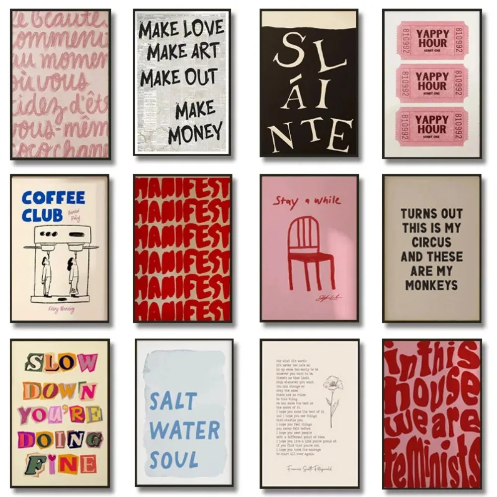 1pc Frameless Simple Fashion Text Printing Poster, Simple Canvas Wall Decor,Modern Artist Home Decoration,Living Room Decorat