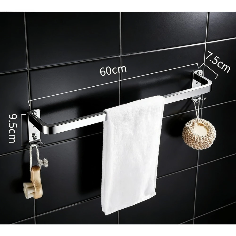 

Полотенцедержатель из нержавеющей стали 304, 60 см, квадратный, зеркальный, с крючками, для ванной, одинарный, без сверления