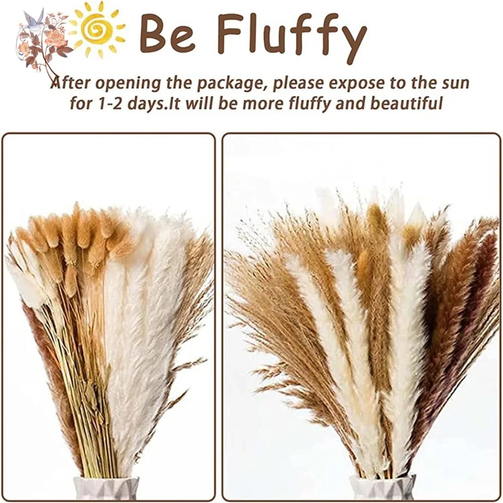 100Pcs Artificial Fluffy Soft Pampas Grass Stems Dried Reed Flower Bouquet Decorative Home Indoor Table Centerpieces Arrangement - Image 2