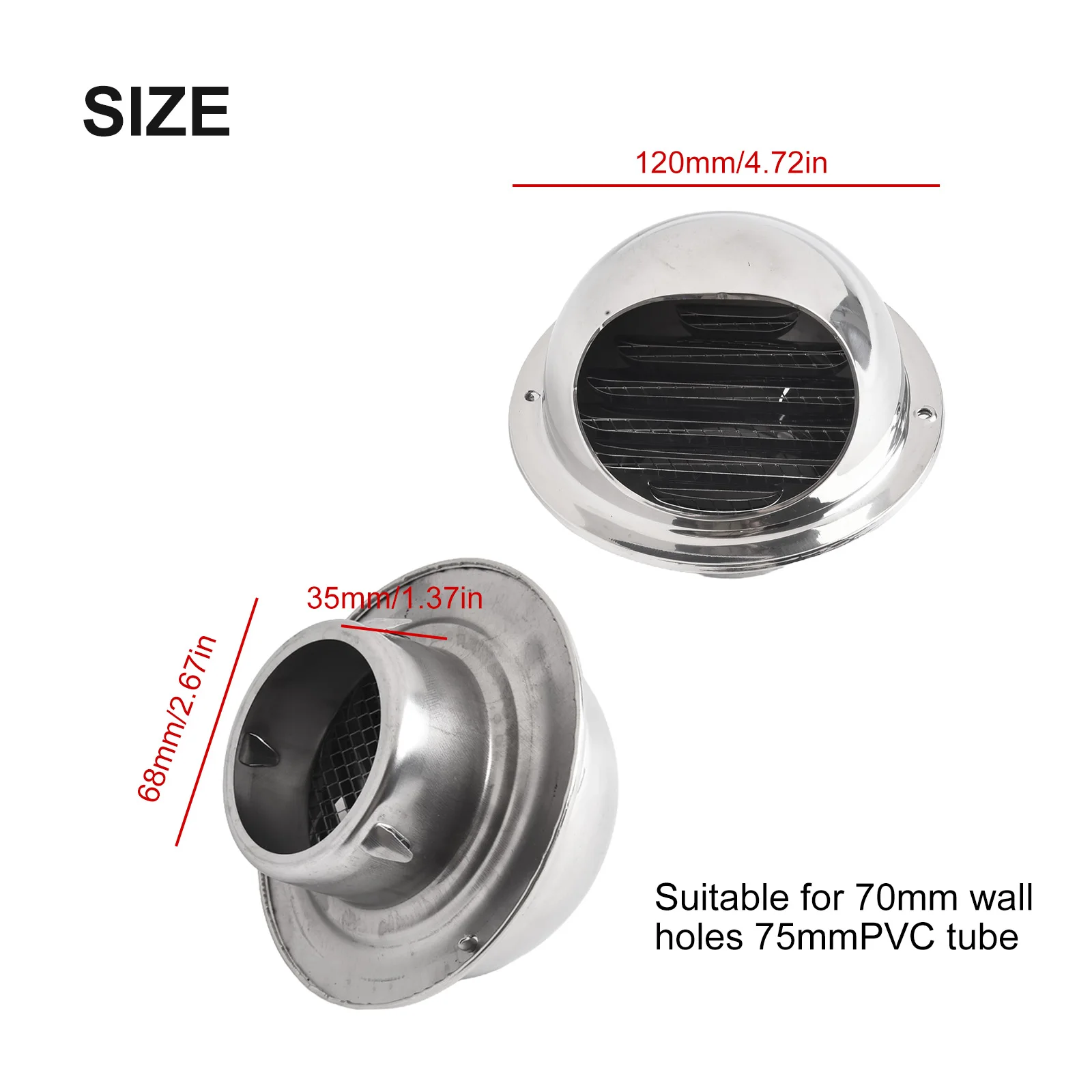 1pc Stainless Steel Vent Cap Exterior Wall Air Outlet Grille Round Heating Cooling Vent Cover Hemispherical Hood Design