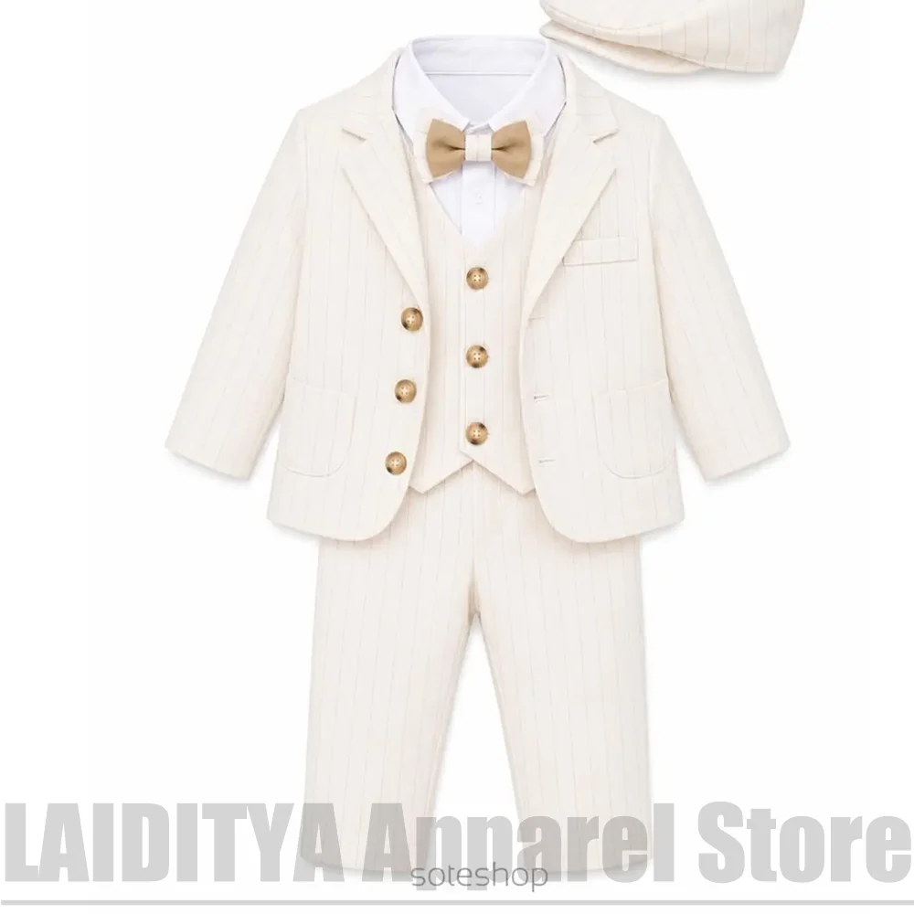 Baby Boys Striped 3 Piece Suit Blazer Vest Pants Formal Wedding Birthday Party Costume Infant Photoshoot Outfit Kids Clothes