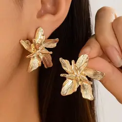 PuRui Trendy Vintage Double Layered Star Petal Flower Hoop Earrings Punk Geometric Piercing Earrings Fashion Jewelry Accessory