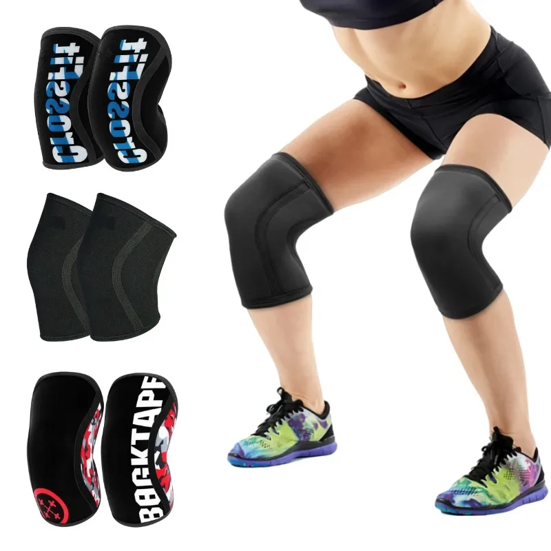 1 Pair Knee Pads Braces Support Men Women Gym Sports Compression Neoprene Knee Protector For CrossFit Powerlifting 7mm Sleeve