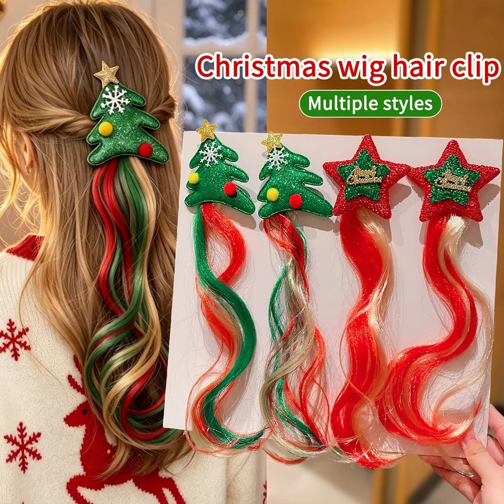 1PC Christmas Wig Hair Clips Hair Accessories Gifts Christmas Tree Holiday Hair Clips Mini Santa Hat Clips for Girls Children