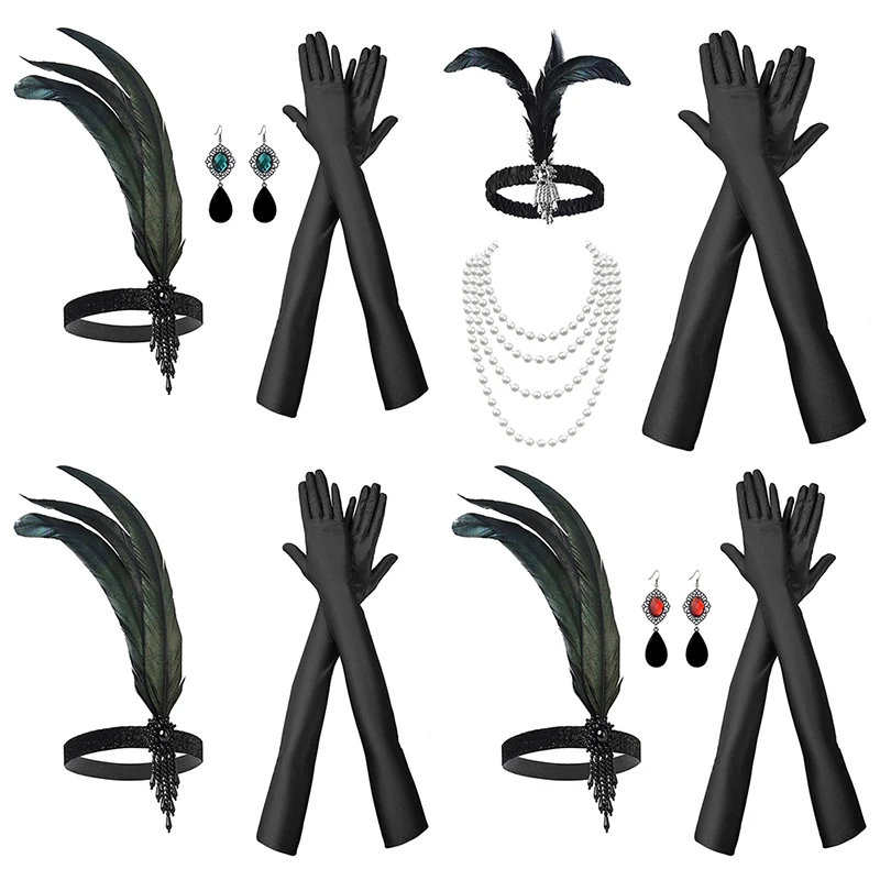 Immagine 3: Fascia per Capelli con Piume Stile Anni '20 per Donna, Accessorio Rosa Nude per Costume Gatsby Charleston Halloween e Feste in Maschera