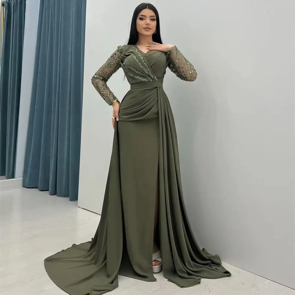 

Customized Exquisite Prom Dresses Luxury Beaded Sequins Evening Gown Long Sleeves Saudi Arabia Party Wear Formal Gowns for Women