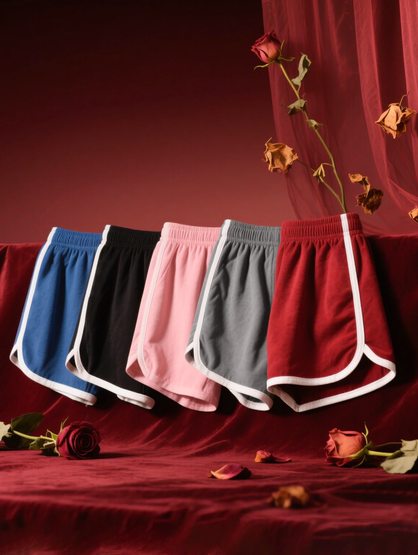 【レディースショーツ5枚パック】ホワイトトリム付きマルチカラーアスレチックショーツ、ヨガ、ランニング、日常着に最適