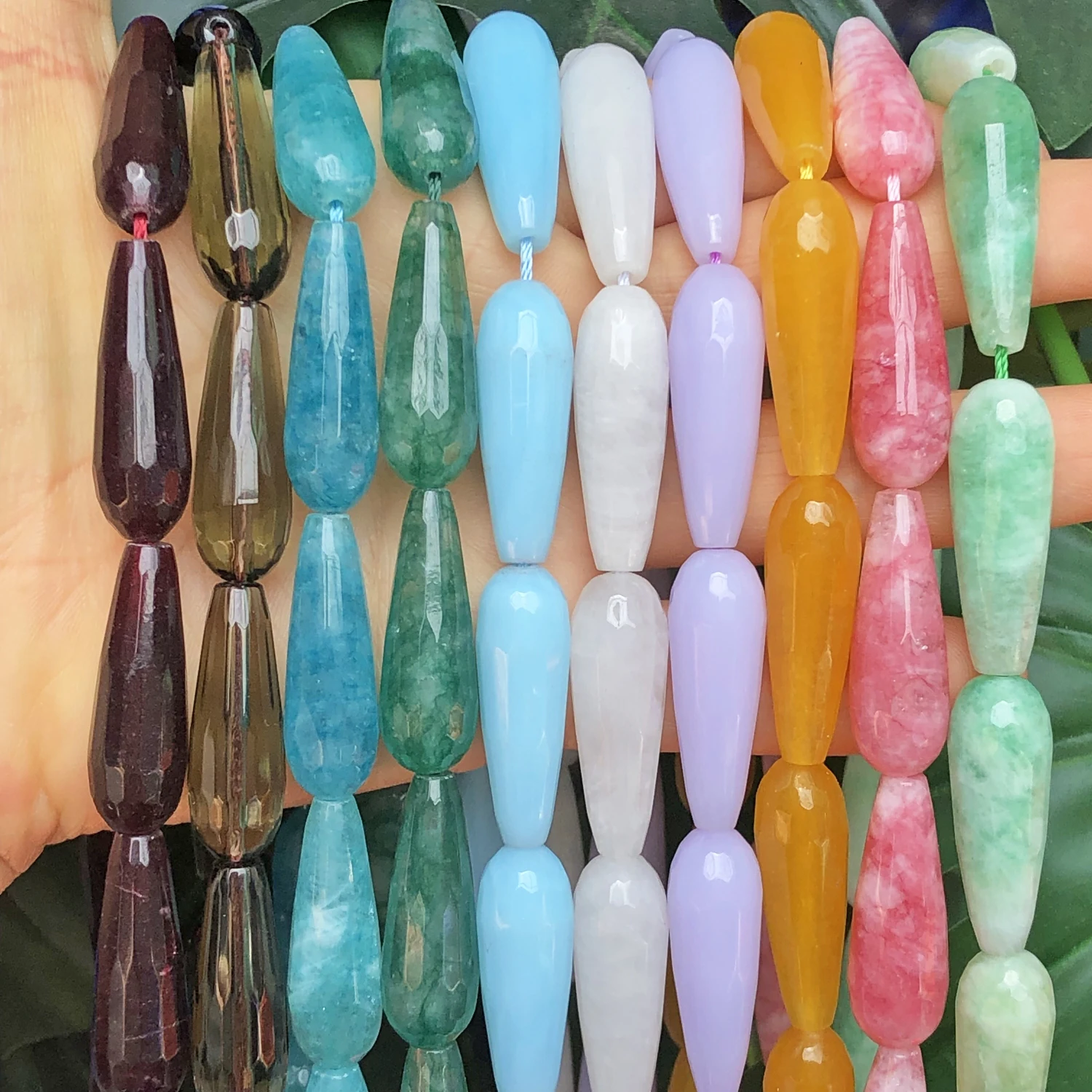 10x30mm Natural Faceted Chalcedony Jades Stone Water Drop Loose Spacer Beads For Jewelry Making Diy Earrings Bracelet Accessorie