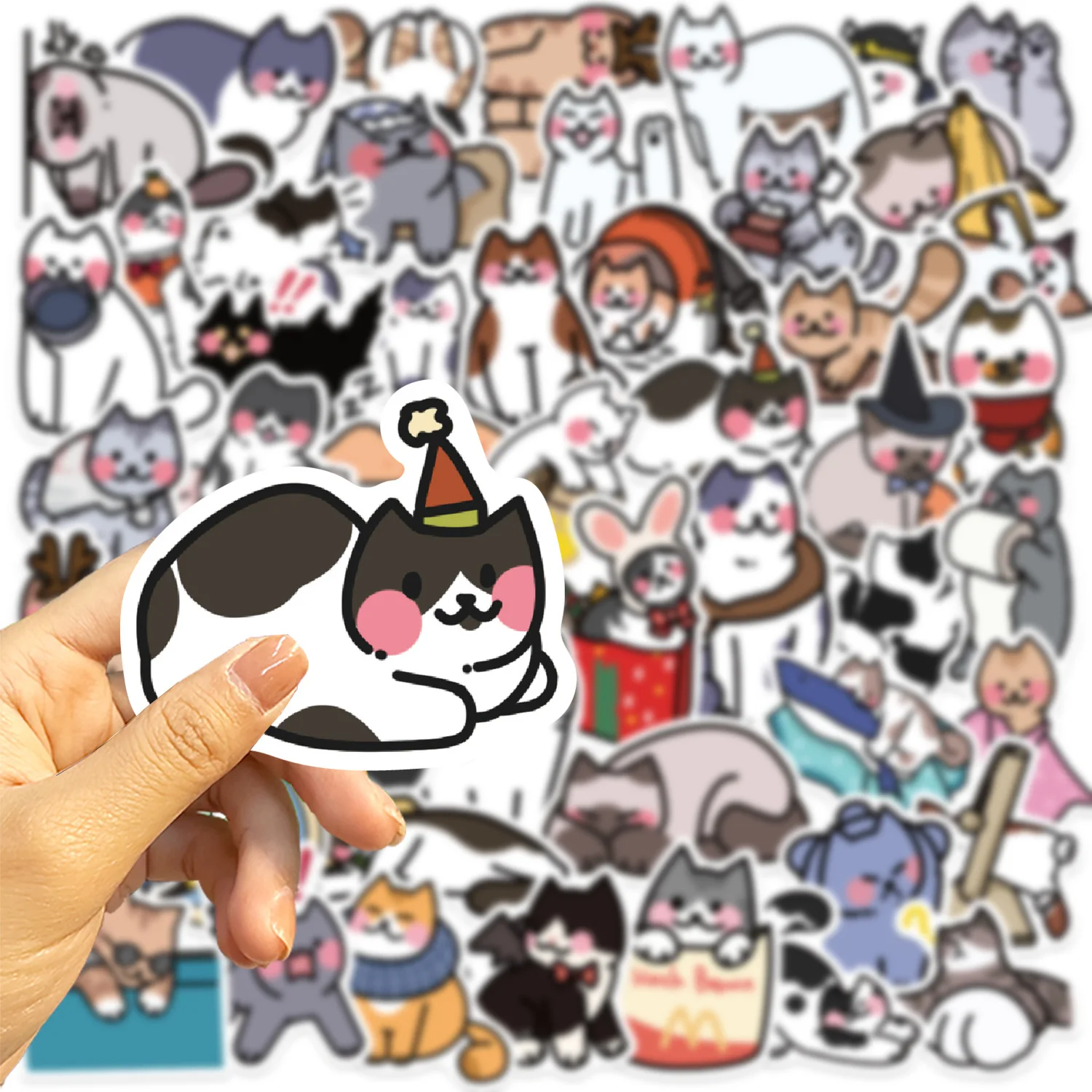 50pcs Cute Kawaii Cats Animal Graffiti Stickers Phone Guitar Laptop Suitcase Cup Waterproof Cartoon Sticker Kids Toys