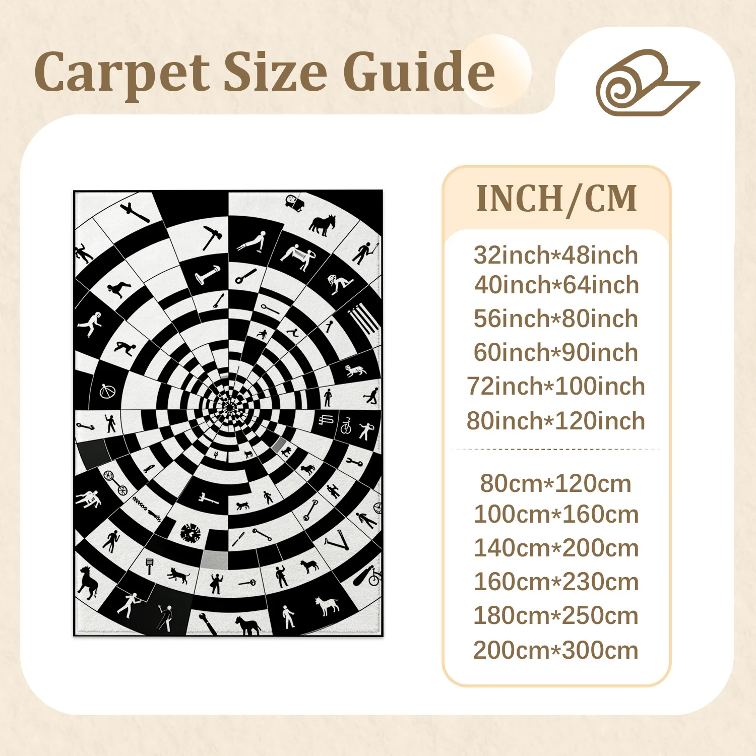 Black White Spiral Checkered Pattern Velvet Area Rug, Machine Washable, Stays Firmly in Place, for Living Room, Bedroom, Dining Room, Home Office, Ideal for Halloween, Thanksgiving, Christmas, New Year, Black Friday, Cyber Monday Home Decor