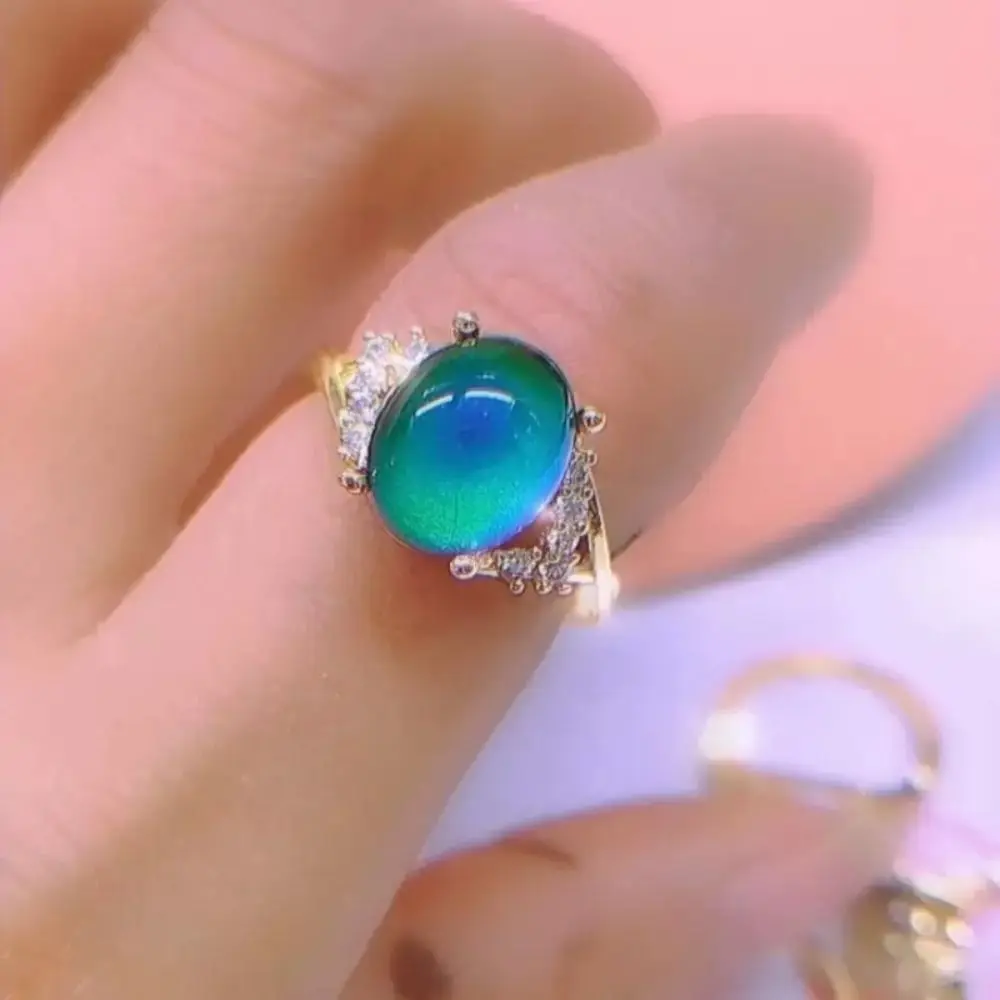 Temperature Control Color Retro Adjustable Mood Rings Oval Moon Stone Changing Color Ring Jewelry Fashion