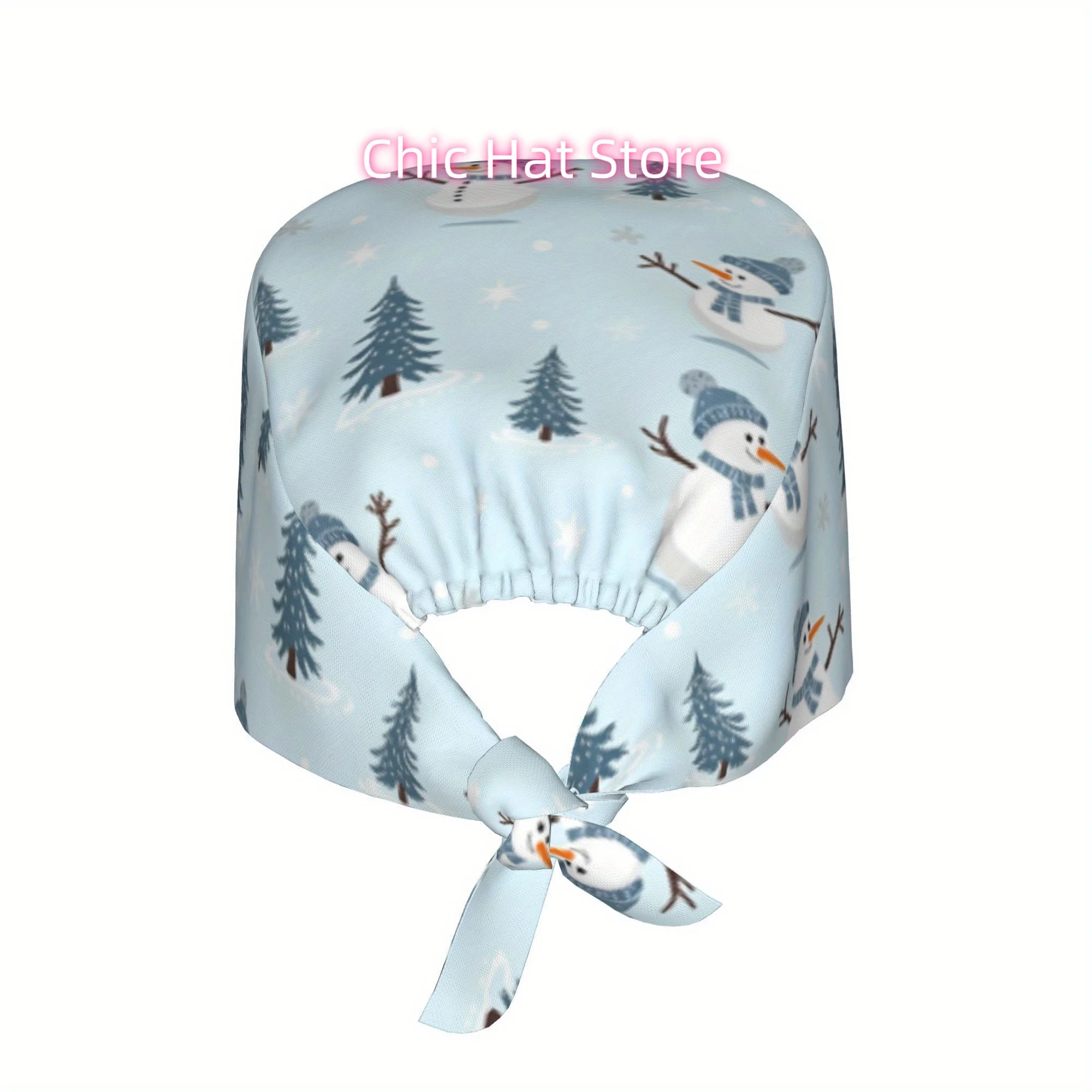 1pc Cute Snowman Print Unisex Adjustable Skull Cap - Lightweight Dustproof Nurse & Chef Hat for Cooking, Winter, Halloween, St.