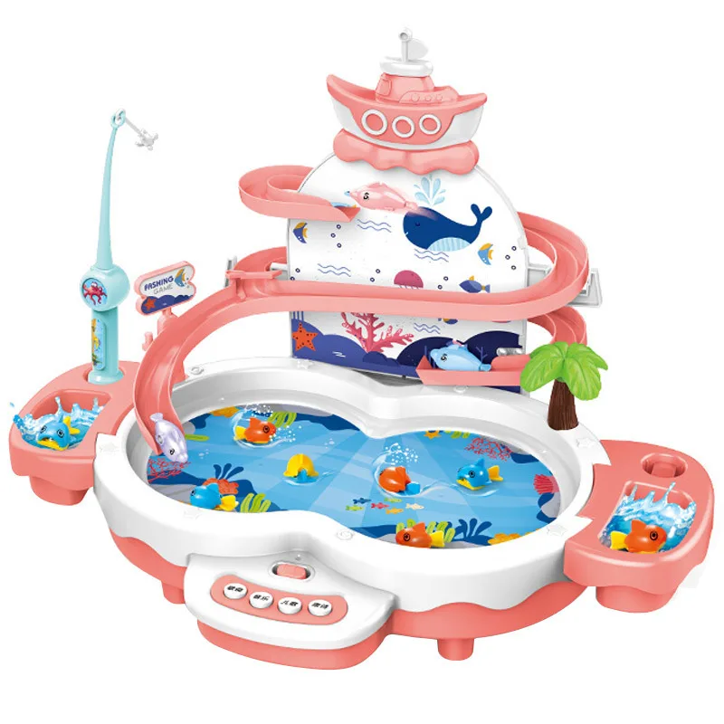 Kids Fishing Toy Electric Magnetic Three-Level Fishing Platform with Children\'s Songs Music Tang Poetry Playback Features Gifts