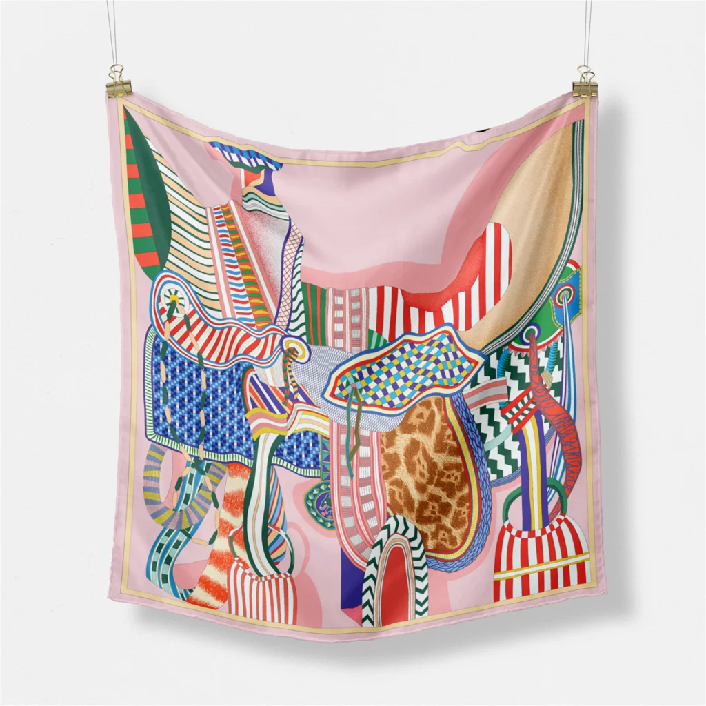 53cm Design Wunderschöne Sattel Marke Platz Schal Frau Neue Silk Schal Frauen Bandana Luxus Stirnband Hijab Foulard Halstuch – Detail 11