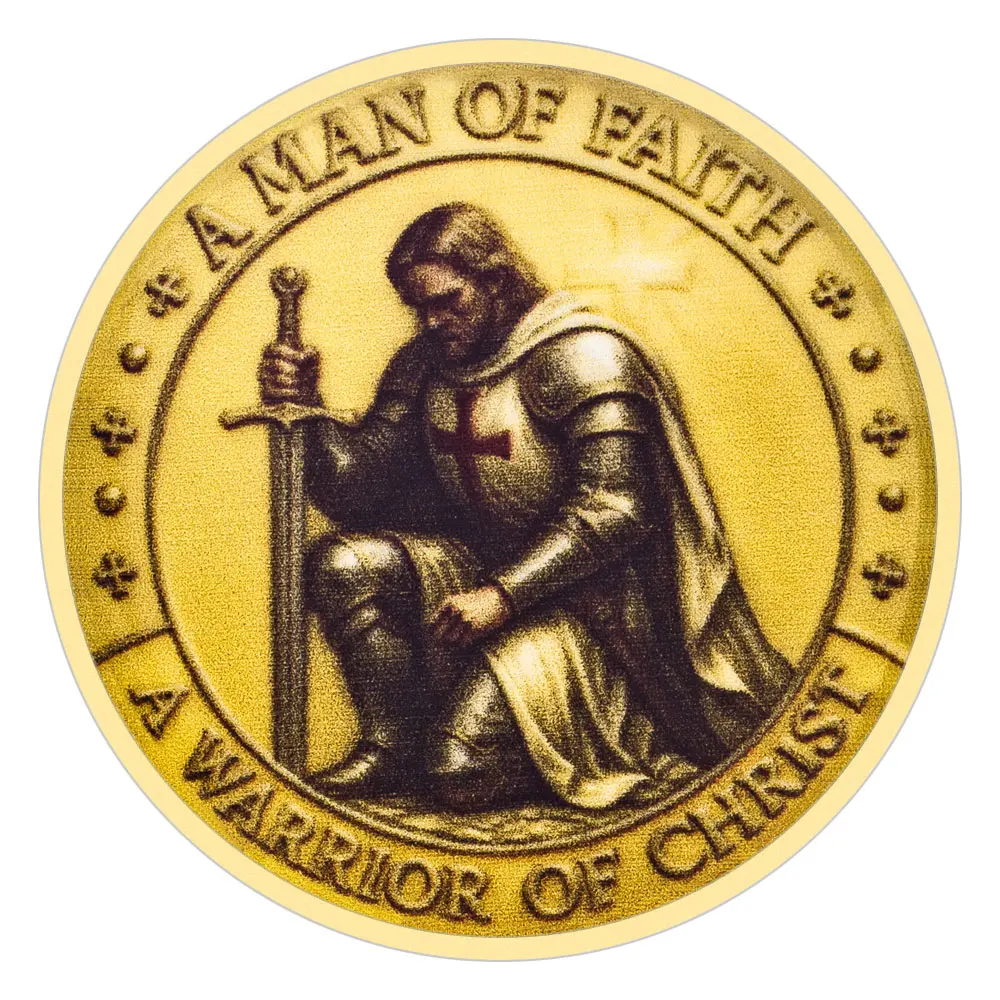 Moneda de colección chapada en oro con un guerrero de Cristo, moneda de desafío de caballero con estampado de un hombre de fe
