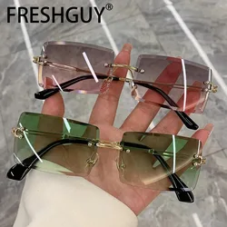 FRESHGUY Fashion Sunglasses For Women Rimless Frameless Rectangle Shades Gradient UV400 Summer Traveling Sun Glasses For Womenn